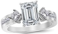 2.85 Ctw 14K White Gold GIA Certified Emerald Cut Channel Set 3 Three Stone Princess Diamond Engagement Ring