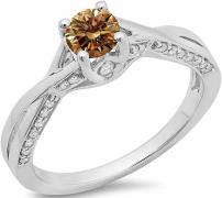 0.75 Carat (ctw) 14K White Gold Champagne & White Diamond Bridal Engagement Ring