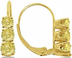 14k Gold Three-Stone Leverback Yellow Diamond Earrings (1.00ct)