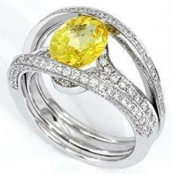 18k white gold luxurious Yellow Sapphire Diamond Ring