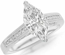 0.95 Ctw 14K White Gold GIA Certified Marquise Cut Channel Set Round Diamond Engagement Ring, 0.75 Ct G-H SI1-SI2 Center