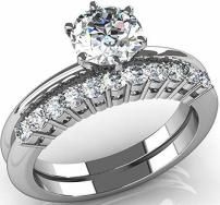1.35 ct Round Cut Diamond Solitaire Engagement Ring and Accented Wedding Band Bridal Set in 14 kt White Gold