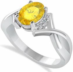 14k Gold (1.69ct) Oval Cut Yellow Sapphire and Diamond Engagement Ring With Split Twisted Shank