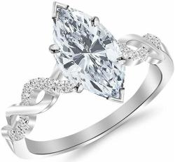 0.63 Cttw 14K White Gold Marquise Cut Twisting Infinity Gold and Diamond Split Shank Pave Set Diamond Engagement Ring with a 0.5 Carat H-I Color SI2-I1 Clarity Center