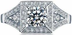 Brilliant Round Diamond Engagement Ring 14k White Gold Platinum Handmade Halo Diamond Ring Art Deco Anniversary Ring Proposal Ring