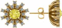 14k Gold Yellow Diamond and Diamond Sunburst Earrings (1.40ct)