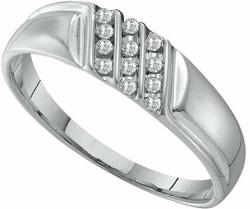 10k White Gold Ring Mens Wedding Diamond Band Three Row Diagonal Stripes Polished Fancy