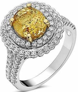 Beautiful Yellow Sapphire and Diamond Ring in 18Kt. White Gold