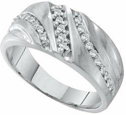 Solid 10k White Gold Ring Mens Diamond Wedding Band Three Row Curve Style Polished Finish Fancy