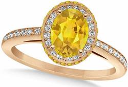 14k Gold Oval Yellow Sapphire and Diamond Halo Engagement Ring (2.00ct)