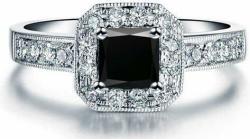 Princess Cut Black Diamond Engagement Ring 14k White Gold Palladium or Platinum Natural Black Diamond Ring Handmade Anniversary Ring