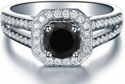 Round Cut Black Diamond Engagement Ring 14k White Gold Palladium or Platinum Natural Black Diamond Ring Handmade Anniversary Ring