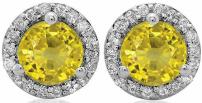 Fingalo 4.00 Carat (ctw) 14K White Gold Round Yellow Sapphire & White Diamond Ladies Halo Stud Earrings 4 CT
