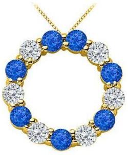 Circle of Life Eternity Pendant of 2 Carat Diamond and Natural Blue Sapphire in Yellow Gold 14K