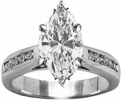 1.33 Cttw 14K White Gold Marquise Cut Classic Channel Set Diamond Engagement Ring with a 1 Carat H-I Color SI2-I1 Clarity Center