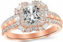 1.2 Ctw 14K White Gold GIA Certified Cushion Cut Double Row Baguette and Round Halo Diamond Engagement Ring