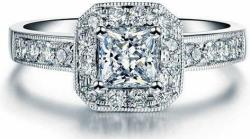 Princess Cut Diamond Engagement Ring 14k White Gold or Platinum Diamond Ring Art Deco HANDMADE Anniversary Ring