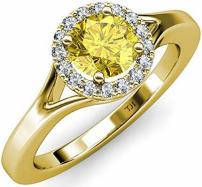 Yellow Sapphire and Diamond Halo Engagement Ring 1.11 ct tw in 14K Yellow Gold