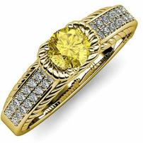 Yellow Sapphire and Diamond Solitaire Plus Engagement Ring 1.17 ct tw in 14K Yellow Gold
