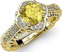 Yellow Sapphire and Diamond Floral Halo Engagement Ring 1.20 ct tw in 14K Yellow Gold