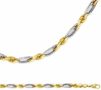 Necklace Solid 14k Yellow White Gold Chain Twisted Diamond Cut Big Heavy 2 Tone, 7.5 mm