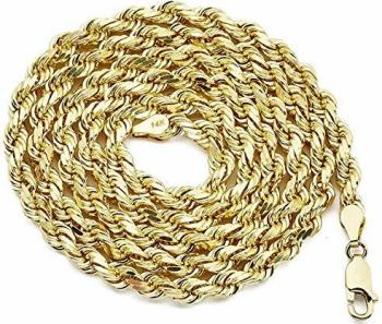 14K Yellow Gold 5mm Diamond Cut Chain Necklace, Mens Womens with Lobster Lock