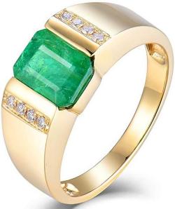 2.0 Carat Natural Rectangular Cut Emerald Mens Vintage Style Ring 14K-vinhomehanoi.com.vn