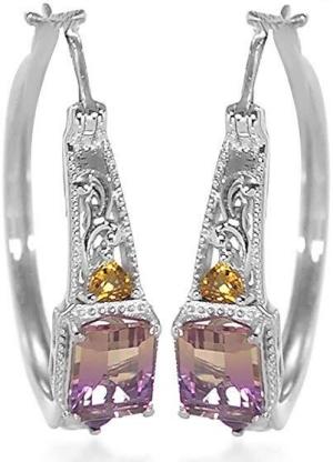 Womens 925 Sterling Silver Platinum Plated Ametrine Citrine Hoops Hoop Earrings for Women Jewelry Gift Cttw 2.8