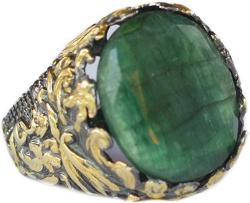 Sterling Silver Unisex Ring, Emerald Natural Gemstone, Byzantine Empire Ring
