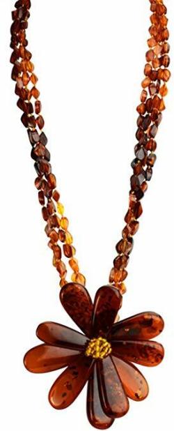 Large Cognac Flower Statement Necklace by Famous Polish Designer