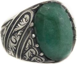Sterling Silver Men Ring Handmade, Emerald Natural Gemstone, Steel Pen Crafts