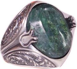 Unique Sterling Silver Men Ring, Emerald Natural Gemstone, Steel Pen Craft Handmade