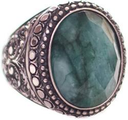 Men's Sterling Silver Ring With Natural Emerald Stone