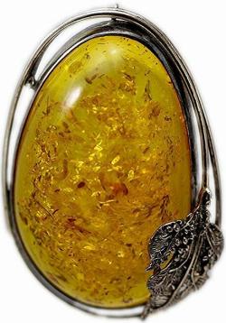 Large Sterling Silver Amber Pendant with Leaf Design