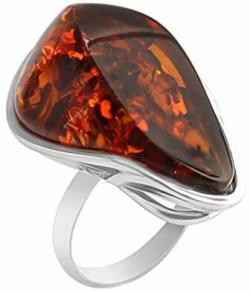 Gorgeous Large Amber Stone Sterling Silver Statement Ring Size 8