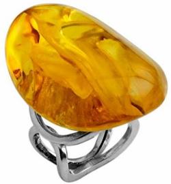 Gigantic Honey Cognac Baltic Amber Sterling Silver Statement Ring