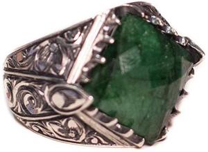 Men's Sterling Silver Ring With Natural Emerald Stone