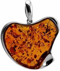 Polish Designer Gorgeous Cognac Baltic Amber Sterling Silver Heart Statement Pendant