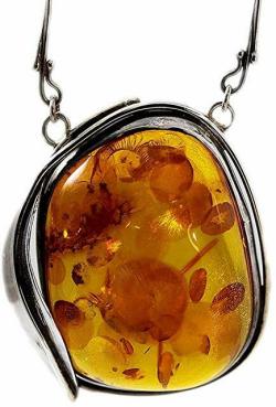 Sterling Silver Detailed Amber Pendant Necklace
