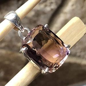 Natural 14ct Ametrine 925 Solid Sterling Silver Cushion Shape Pendant 25mm Long