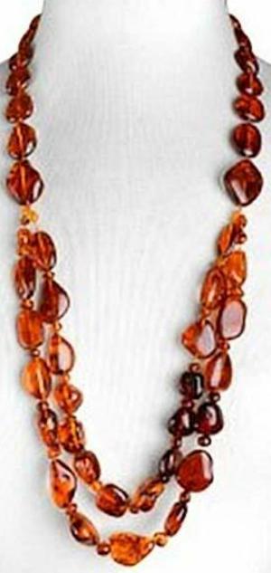 Polish Designer Long Gorgeous Cognac Baltic Amber Statement Necklace 32 Inches