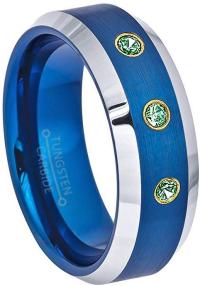 8mm Brushed Finish Blue Tungsten Ring, Comfort Fit Tungsten Wedding Band - 0.21ctw Emerald 3-Stone Ring - May Birthstone Ring