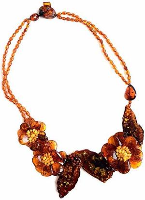 Gorgeous Cognac Stones and Flowers Baltic Amber Flower Statement Necklace