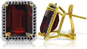 14K Solid Gold Stud French Clips Earrings Diamonds & Garnets