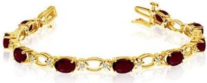 14k Yellow Gold Garnet And Diamond Tennis Bracelet