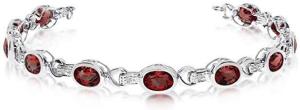 14K White Gold Oval Garnet and Diamond Bracelet