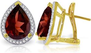 8.12 Carat 14K Solid Gold French Clips Earrings Diamond Garnet