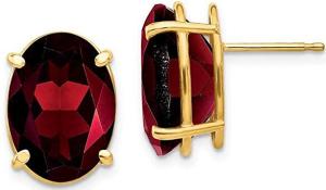 Solid 14K Yellow Gold 14X10mm Oval Garnet Earrings