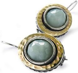Oval Gold Jade Earrings, Vintage style, Bridal dangle earrings, Faceted Jade