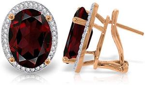 12.46 Carat 14K Solid Rose Gold Oval Garnet Diamond Earrings